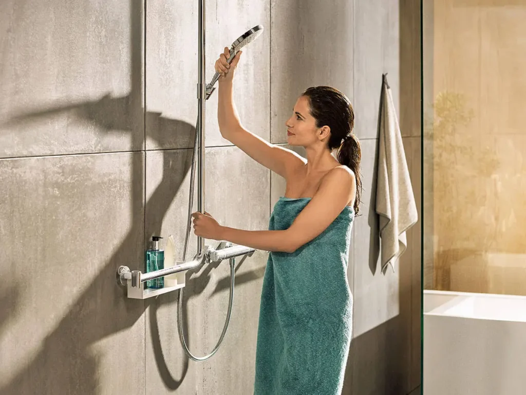Modern hand shower with flexible hose and chrome finish, highlighting practical types of showers for Indian homes.