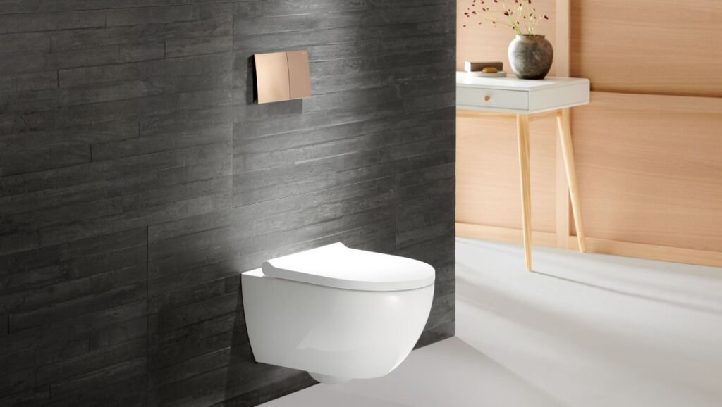 Open walk-in shower and wall-mounted fixtures showing sanitaryware trends 2025 in Gurugram