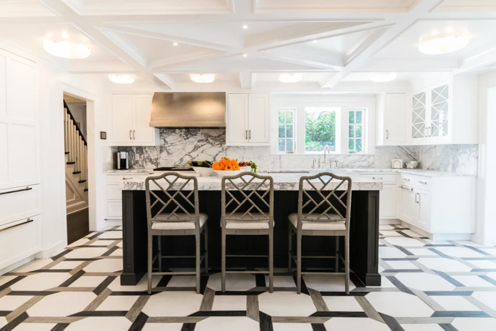 Modern kitchen with vitrified tiles for kitchen floor