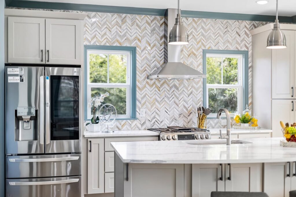 Herringbone design showcasing elegant tile patterns for home interiors in dining areas