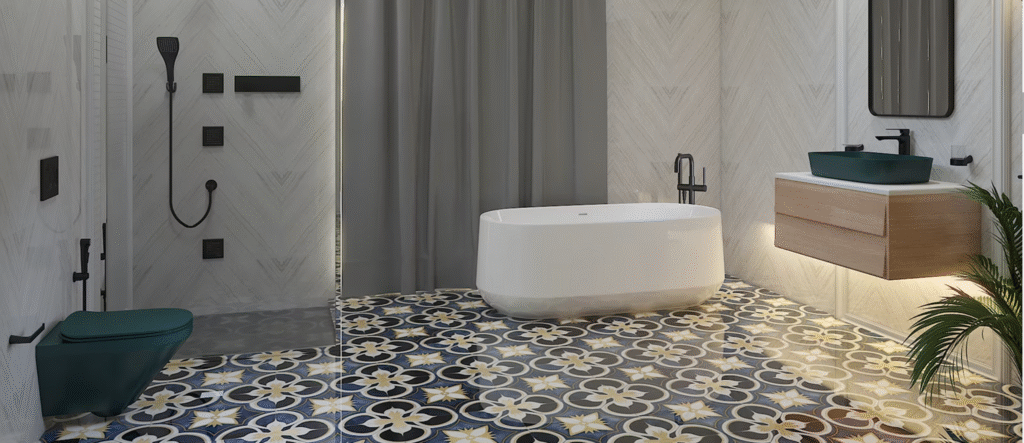 luxury bathroom fittings in Gurgaon with modern shower and glass enclosure