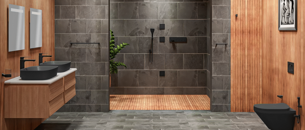 minimalist interior featuring luxury bathroom fittings in Gurgaon and designer basin