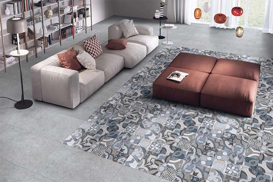 neutral living room floor tiles design
