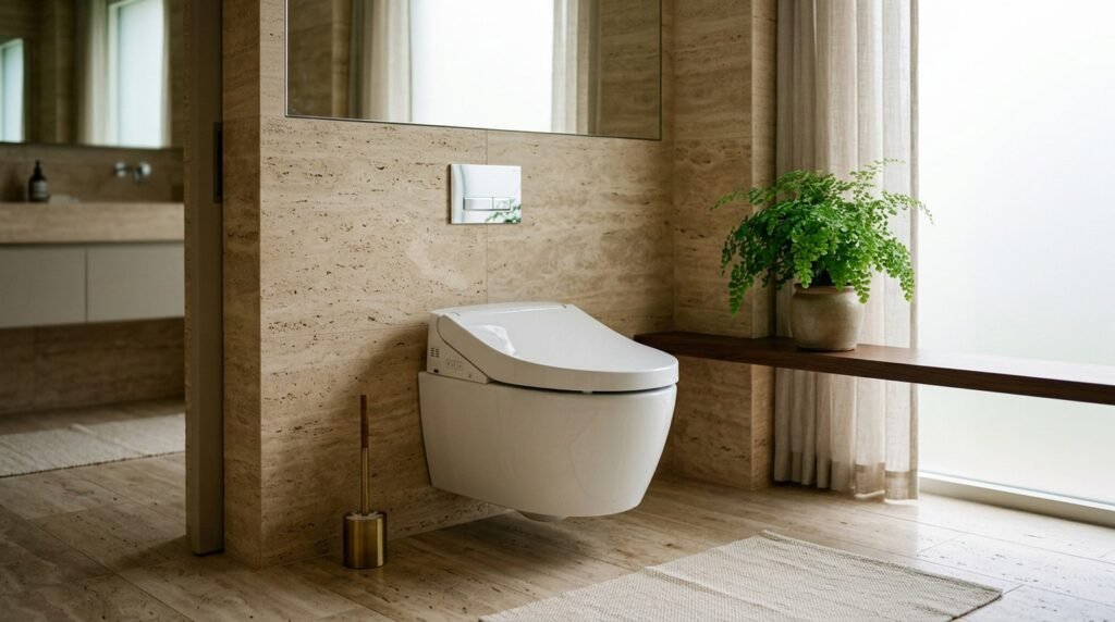 Wall-hung smart toilet in a luxury Delhi NCR bathroom — De Ceramica showroom Gurugram