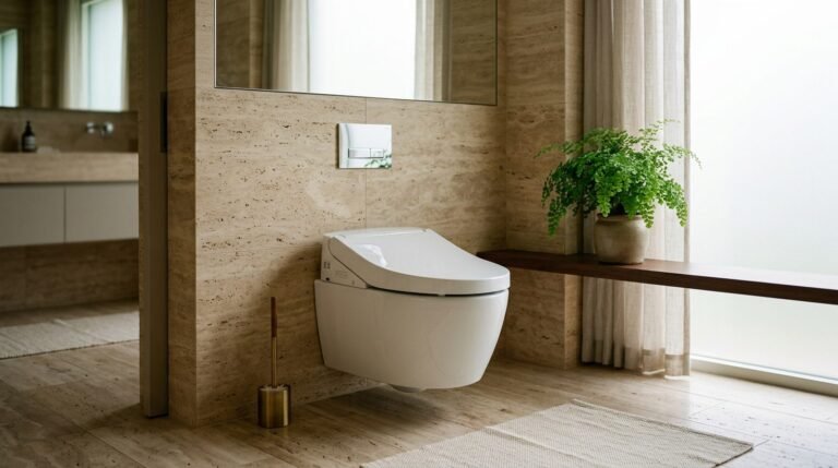 Wall-hung smart toilet in a luxury Delhi NCR bathroom — De Ceramica showroom Gurugram